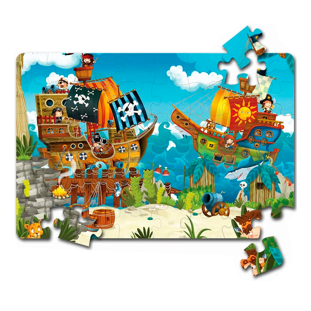 Pack x4 Puzzle "Duelo Pirata" Rompecabezas 48 Pcs. Jumbo (75x50cm)