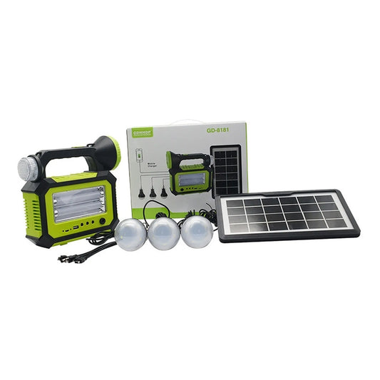 Kit Solar de Iluminación Portátil: Linterna Panel Solar 3 Ampolletas Led Batería Recargable